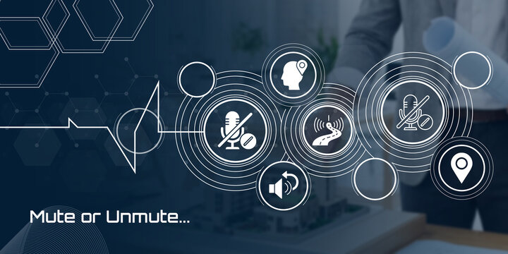 Mute or Unmute... Technology Interface with Audio Controls and Digital Connectivity Icons