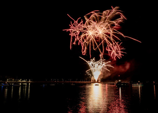 Fireworks Electrify Pyrotechnics Over The Water At The Barbican As Part Of The 2026 British Firework Championships Viewed From Queen Anne's Battery, Plymouth