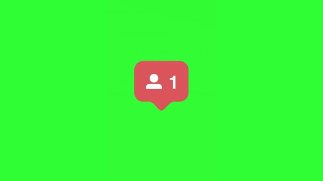 Animated social media friend notification icon with a person silhouette and number one on a green screen, ideal for new friend alerts, connection requests, messaging interfaces, apps, and chroma key o