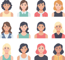 Fototapeta premium A diverse set of female avatars with various hairstyles
