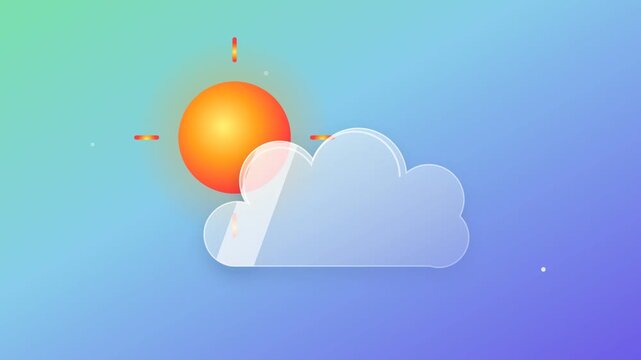 A 3d sun icon moves behind a frosted glass cloud symbol against a smooth gradient background for digital interface design banners.