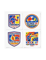 Naklejka premium Vintage Boxing Club Logos and Badges Set with Fighter Gloves and Speed Bag Graphics.