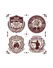 Fototapeta premium Vintage boxing club badges collection retro boxer emblem and gym logos vector illustration.