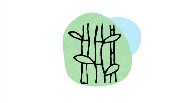 An animated hand-drawn green bamboo stalk stems bundle. Perfect for oriental nature scenes, Japanese zen gardens, Chinese resilience symbols, and eco environment concepts. 