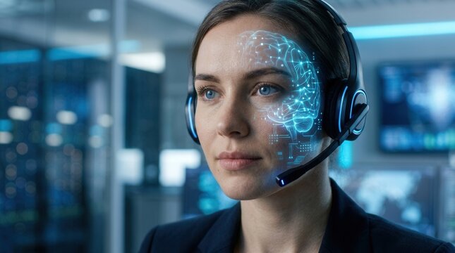 Modern tech environment featuring AI chatbots and natural language processing for customer service.