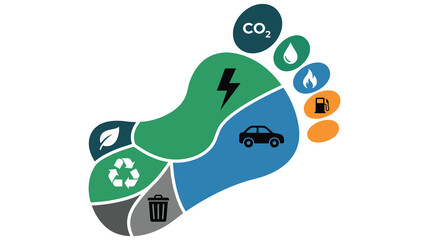 Naklejka premium Carbon footprint silhouette with energy and transportation icons for environmental report.
