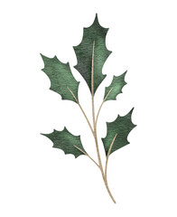 Fototapeta premium Christmas holly branches. Emerald ilex leaves. Botanical Winterberry. Hand painted watercolor illustration for wedding invitation, pack, Christmas card