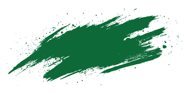Abstract green paint brush stroke with grunge splatters and dirty stains vector illustration for artistic background template.