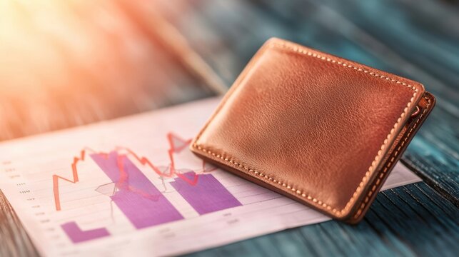 Economic risk recession Empty wallet placed beside a printed chart showing recession trends, symbolizing financial struggles during economic downturns.