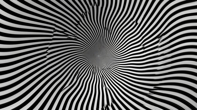 Hypnotic black and white spiral pattern creates an optical illusion, drawing the viewer into its mesmerizing depths AI generative