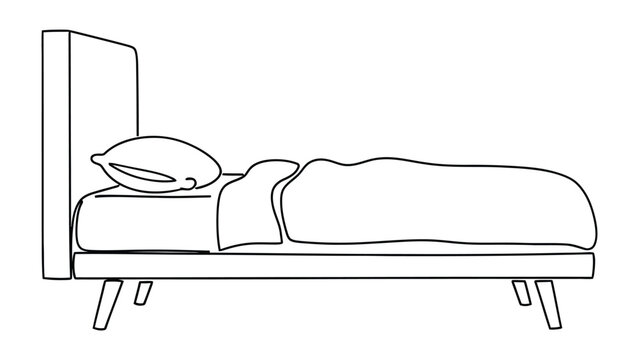 Minimalist line art illustration of a single bed with pillow