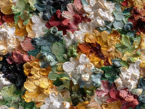 Impasto floral painting, vibrant hues and textures