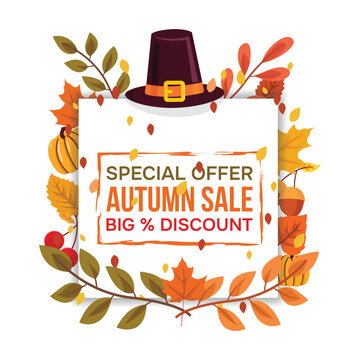 Special Offer Autumn Sale Thanksgiving Pilgrim Hat Banner