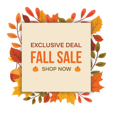 Exclusive Deal Fall Sale Square Autumn Leaves Frame Banner