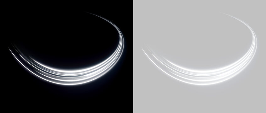 White glowing trails create a spiral tunnel. Motion lines bend toward the center. Dynamic abstract PNG vector with transparent background.

