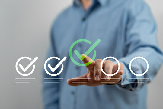 Performance Tracking and Growth Concept, Businessman Checking Progress and Approving Process with Checkmark, Project Management, Workflow, Strategic Planning, Business Success, Digital Transformation