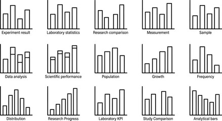 Obraz premium A collection of fifteen small black and white bar charts representing various data sets for business and financial analysis
