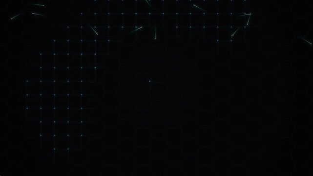 Abstract Digital Grid Background Featuring Glowing Light Particles and Futuristic Network Data Connections in a Dark Minimalist Environment