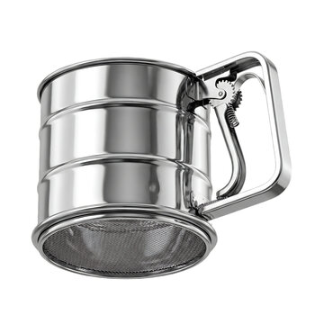 Stainless steel flour sifter with hand crank handle, professional metal kitchen sifter for baking, silver mesh strainer tool