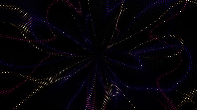 Animated abstract technology random dots and grid 4K on black background. Loop background. Led halftone and moire effect