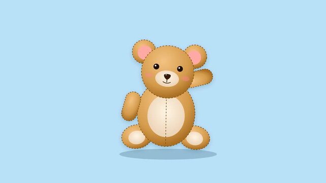 Cute teddy bears floating on a light blue background animation