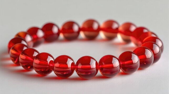 Red Amber Bracelet: A beautiful bracelet made of polished red amber beads, showcasing their warm, translucent glow and smooth, rounded surfaces.