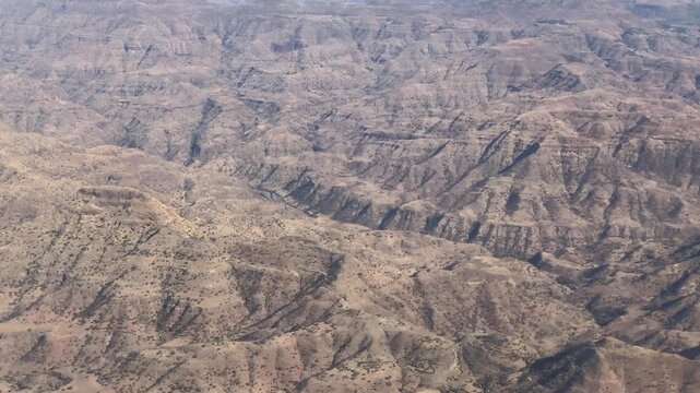 Ethiopia - 26 August 2026: View of the rugged mountainous landscape and deep canyons of the Ethiopian highlands.