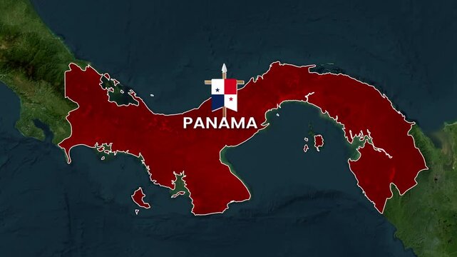 Panama map animation showing national flag and borders in motion footage
