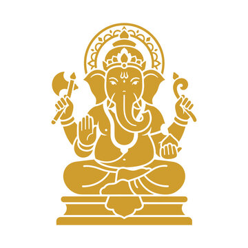 Gold line art lord ganesha sitting icon vector illustration for hindu religious festival graphic design