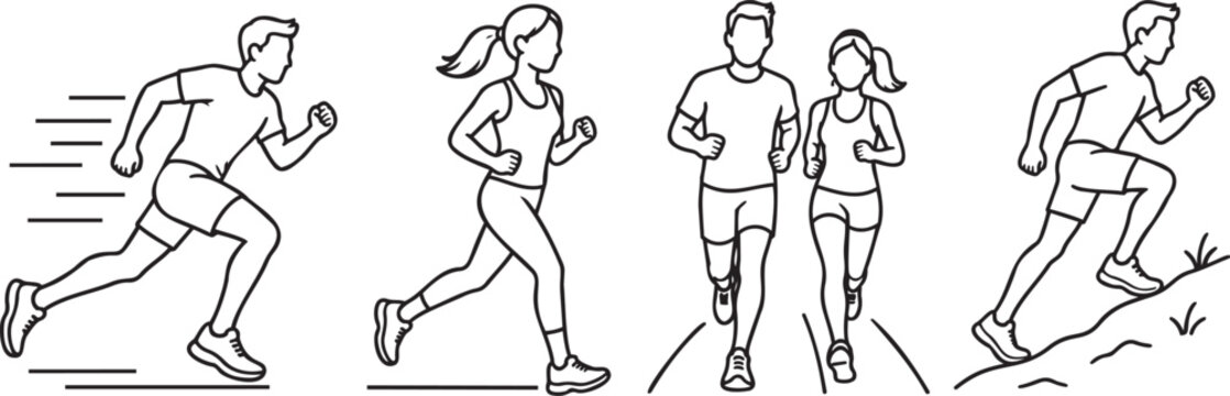 Running Athlete Sequence Outline Vector Icon Collection for Fitness