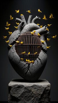 coraz&oacute;n anat&oacute;mico, coraz&oacute;n humano, anatom&iacute;a, &oacute;rgano humano, jaula, p&aacute;jaros, aves, canarios, libertad, libertad atrapada, cautiverio, encierro, prisi&oacute;n, esperanza, opresi&oacute;n, liberaci&oacute;n, vuelo, p&aacute;jaro v