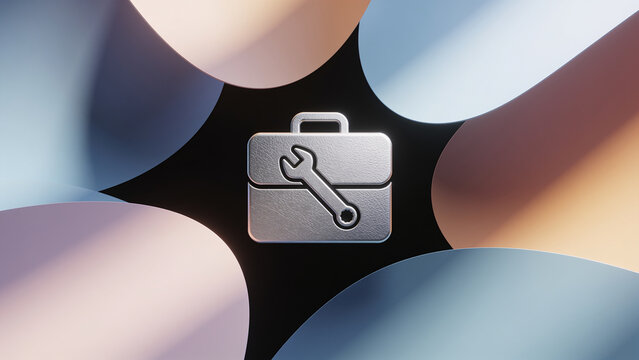 Silver toolbox icon with wrench symbol on abstract pastel gradient background