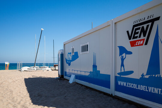 Barcelona, Spain - August 28, 2026: Escola del Vent beach container.