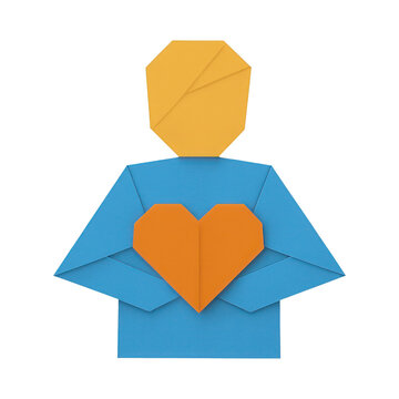 PNG Origami figure holding heart