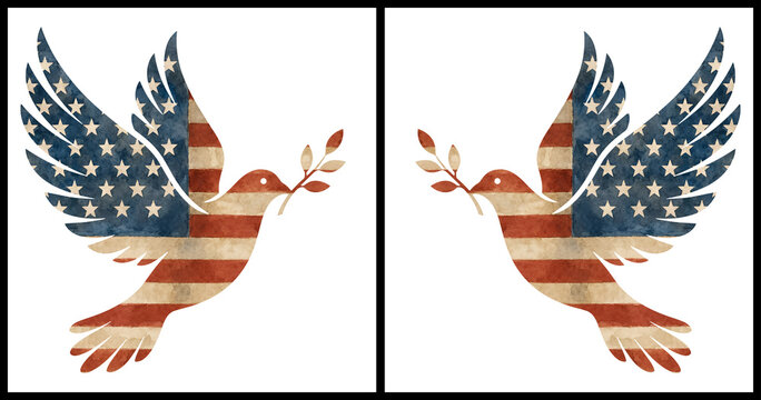 Patriotic American Doves with Flag Wings, Symbol of Peace and Freedom