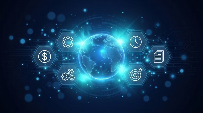 A digital internet network concept showing future private equity investing and world connectivity.