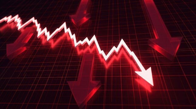 Economic recession concept featuring a falling red line graph and downward arrows for global investment collapse.