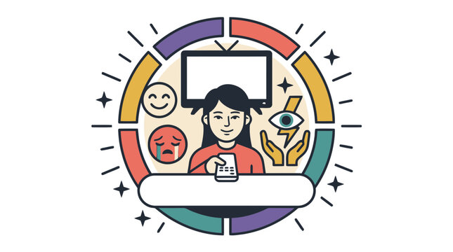 Korean drama themed vector with central female figure and story icons around a circular frame