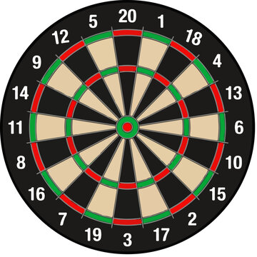 Professional dartboard vector illustration, classic competition dart board with numbers, sports equipment for gaming and leisure