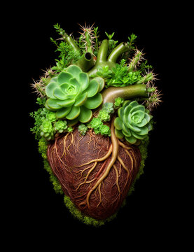 coraz&oacute;n anat&oacute;mico, coraz&oacute;n humano, coraz&oacute;n vegetal, suculentas, plantas suculentas, echeveria, rosetas, ra&iacute;ces, ra&iacute;ces expuestas, cactus, espinas, naturaleza, bot&aacute;nica, flora, jard&iacute;n, vegetaci&oacute;n, crec