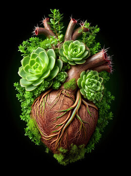 coraz&oacute;n anat&oacute;mico, coraz&oacute;n humano, coraz&oacute;n vegetal, suculentas, plantas suculentas, echeveria, rosetas, ra&iacute;ces, ra&iacute;ces expuestas, cactus, espinas, naturaleza, bot&aacute;nica, flora, jard&iacute;n, vegetaci&oacute;n, crec