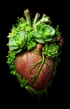 coraz&oacute;n anat&oacute;mico, coraz&oacute;n humano, coraz&oacute;n vegetal, suculentas, plantas suculentas, echeveria, rosetas, ra&iacute;ces, ra&iacute;ces expuestas, cactus, espinas, naturaleza, bot&aacute;nica, flora, jard&iacute;n, vegetaci&oacute;n, crec