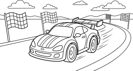 Fototapeta premium Experience the thrill of racing a detailed coloring page featuring a high speed sports car on the track