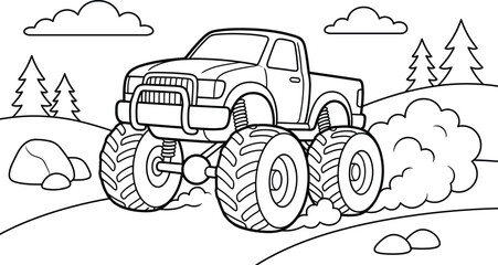 An exciting adventure with a mighty monster truck a coloring page for kids of all ages to enjoy © monoara begum