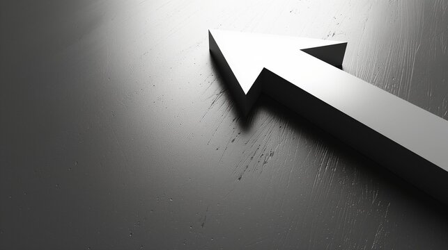 Modern corporate growth arrow with soft shadow, large copy space.