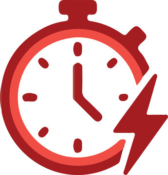 Adobe Illustrator Artwork Red stopwatch with lightning bolt vector icon isolated on white background