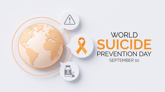 World suicide prevention day concept vector illustration featuring a globe graphic and yellow awareness ribbon icon.