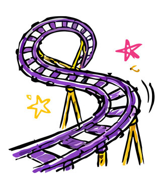 Hand Drawn Roller Coaster Track Illustration with Stars in Sketchy Doodle Style