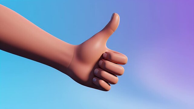 A cartoon hand gives a thumbs-up against a gradient sky