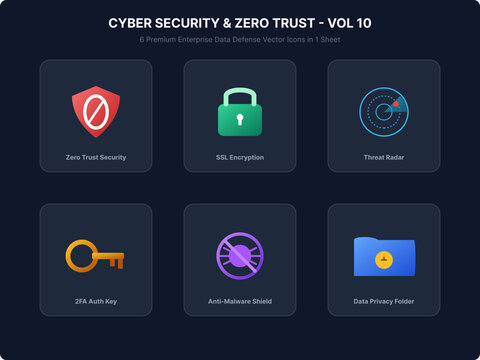 Cyber Security and Zero Trust Vector Icon Set